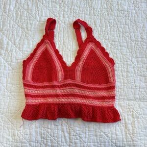Vibrant Knit Crop Top in Red and Pink